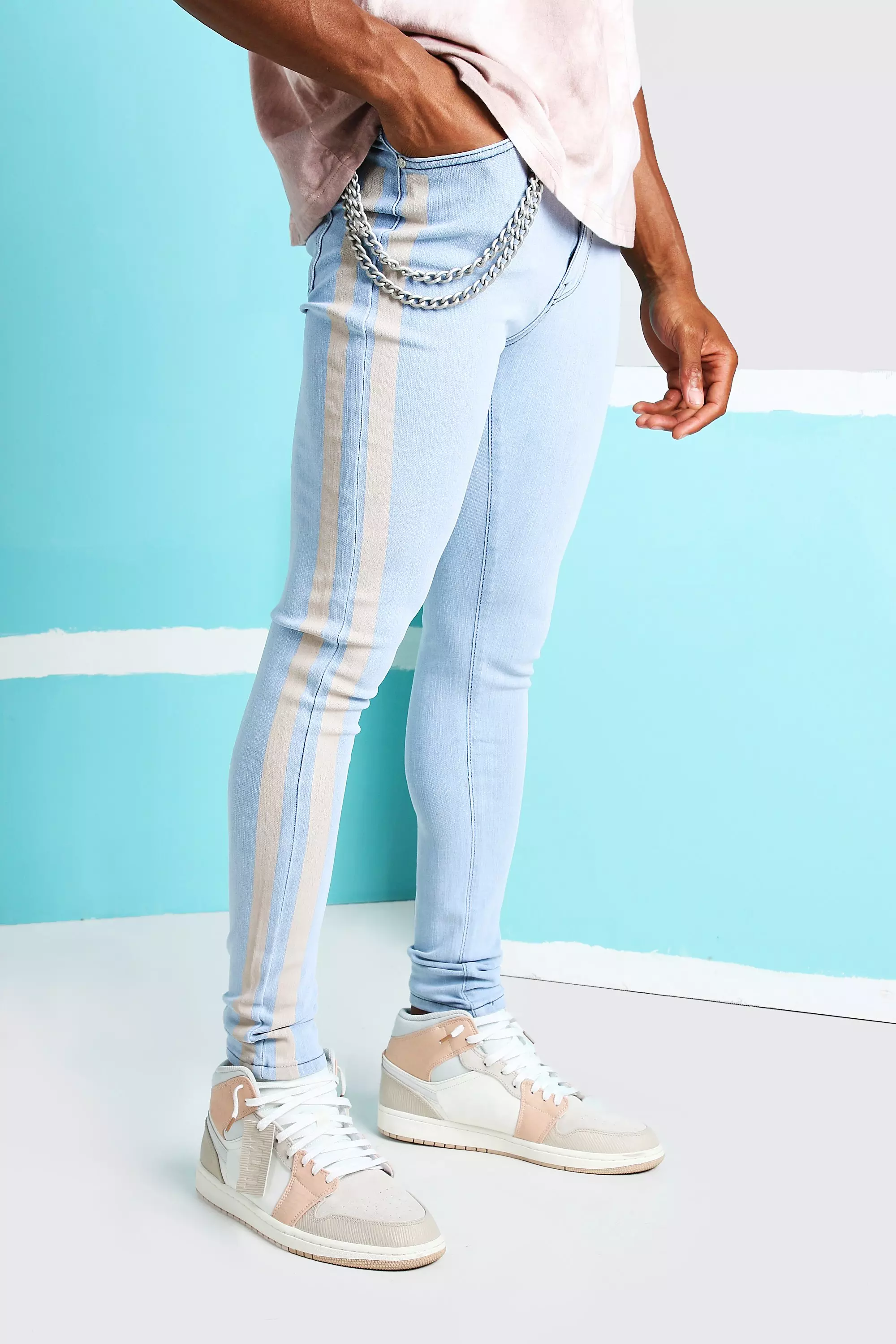 Super Skinny Printed Stripe Jeans boohooMAN IE